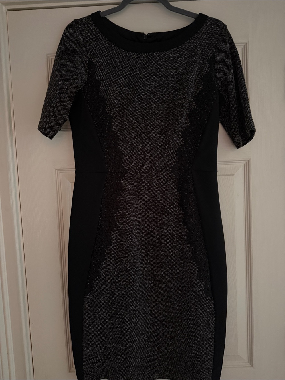 London Times Black Metallic-Trimmed Sheath Midi Dress